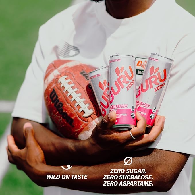 GURU ZERO SUGAR Organic Energy Drinks Variety Pack, Clean Energy Drink with Plant Based Natural