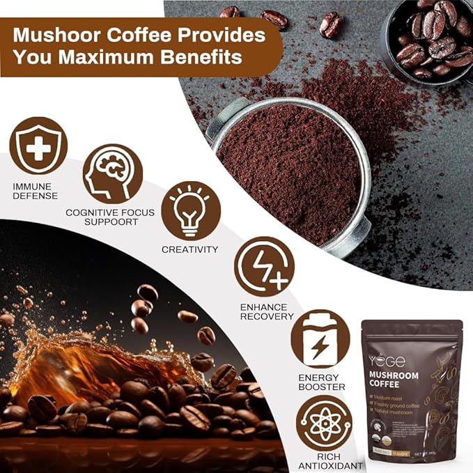 Mushroom Coffee, Instant Organic Mushroom Coffee with Cordyceps, Reish, King Trumpet, Shitake