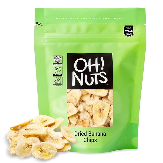 Oh! Nuts Dried Banana Chips - Sweetened Dehydrated Banana Chips - 1 lb - Bulk Bag for Snacking and
