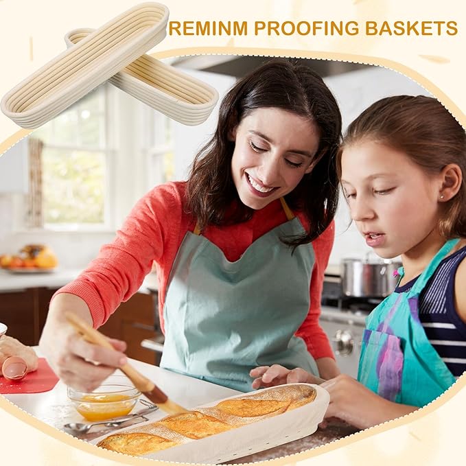 Vesici 15 Inches Baguette Banneton Proofing Basket 6 Pack with Linen Liner Baguette Banneton Bread