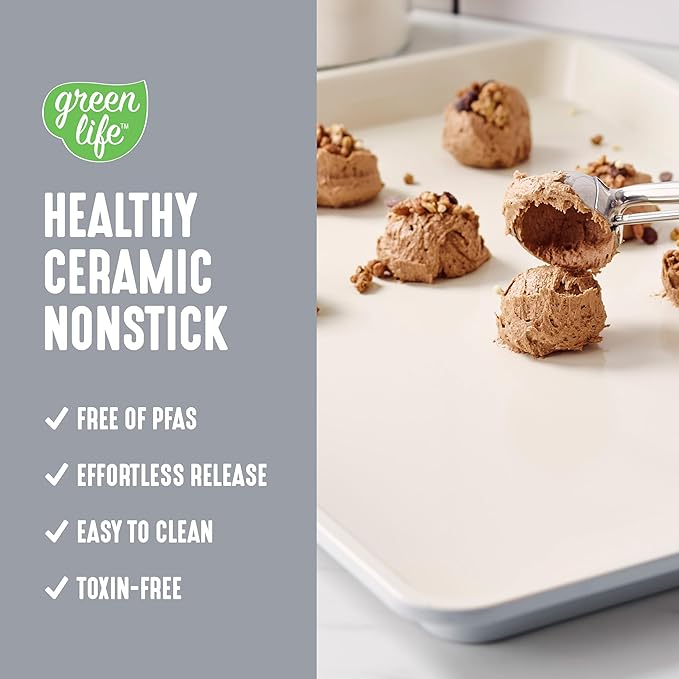 GreenLife Bakeware 18” x 13” Half Cookie Sheet Baking Pan, Non-Toxic PFAS-Free Healthy Ceramic