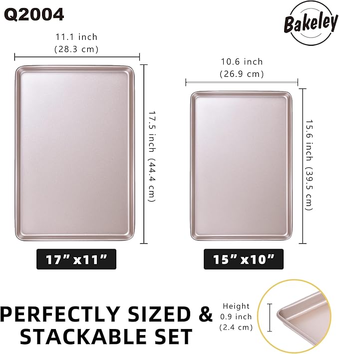 2-Piece Heavy Duty 0.8mm Baking Sheet Pan Set Quarter(9x13in)& Jelly Roll(10x15in), 2 Pack Baking