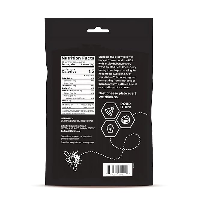 Bees Knees Spicy Raw Honey Sticks, 50 Count of Raw Honey Sticks for Tea, Made in the USA, Sweet