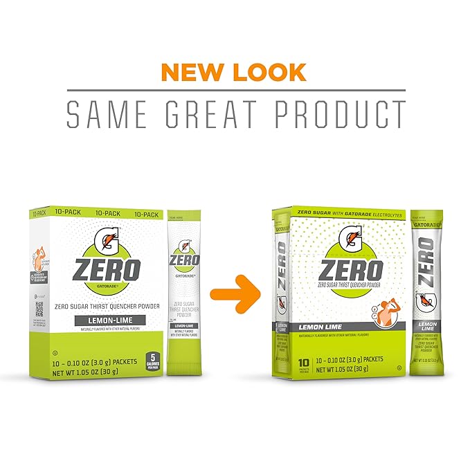 Gatorade G Zero Sports Drink Mix Powder Packets, Lemon Lime, Electrolyte Powder Drink Mix for