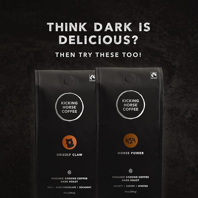 Kicking Horse Coffee Kick Ass, Dark Roast, Ground, Certified Organic, Fairtrade, Kosher, Black, 284