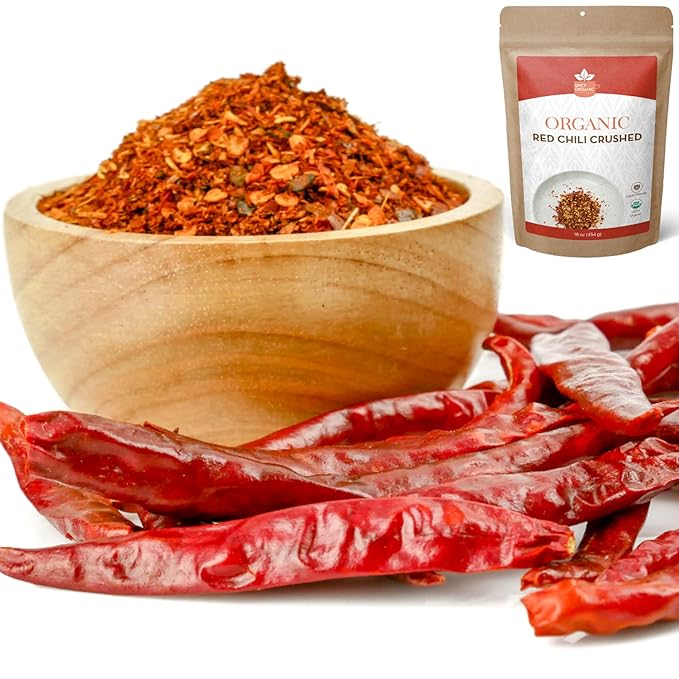 SPICY ORGANIC Crushed Red Pepper Flakes 8 oz. - Robust Chili Peppers Seasoning Spice - USDA