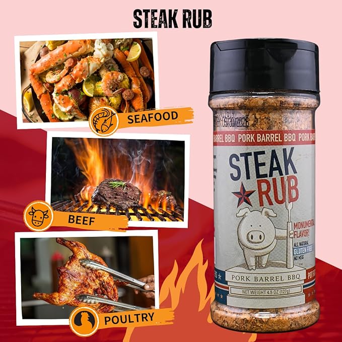 Pork Barrel BBQ Steak Spice Rub | Premium All-Purpose Seasoning, No MSG, Gluten-Free, Zero Calorie