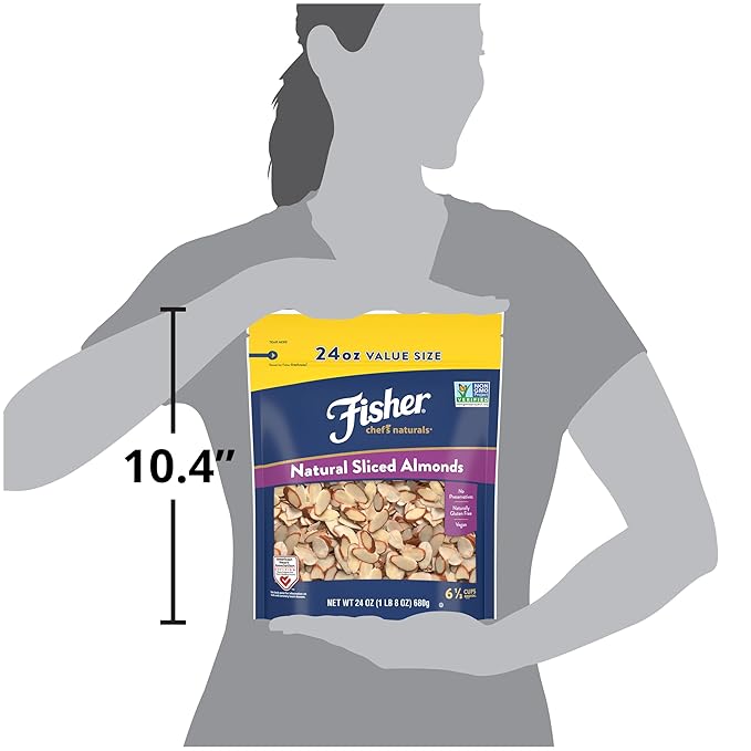 Fisher Chef's Naturals Unsalted Sliced Almonds 24oz Resealable Bag, Raw Nuts Perfect for Cooking