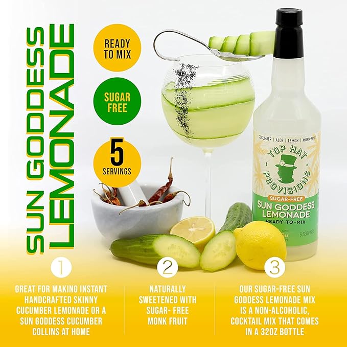 Top Hat Keto Sugar Free Cucumber Lemonade Mix - Naturally Sweetened with Monk Fruit - Craft Mixer