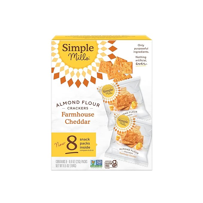 Simple Mills Almond Flour Crackers Snack Packs, Farmhouse Cheddar, Gluten Free, Flax Seed