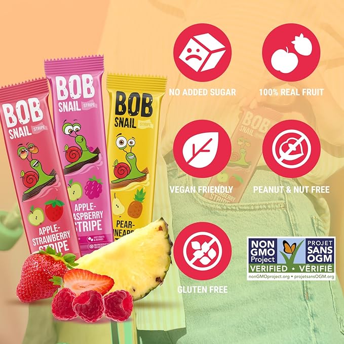 BOB SNAIL Healthy Organic Fruit Snacks for Kids and Adults ??30 Organic Fruit Leather Snacks with