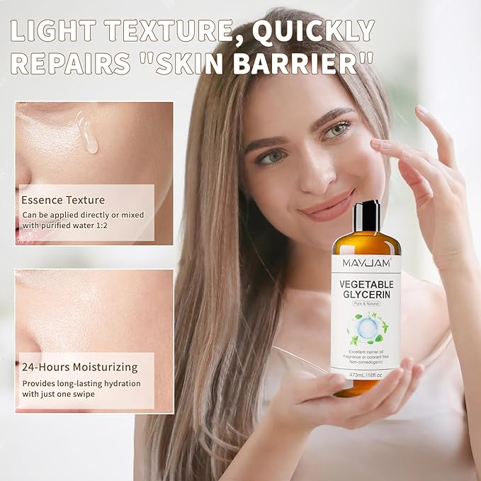 100% Natural & Pure Vegetable Glycerine, 16 fl. oz. Vegetable Glycerin Liquid Body Oil for Skin