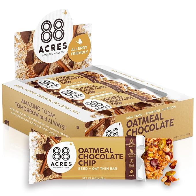 88 Acres Granola Bars | Oatmeal Chocolate Chip | Gluten Free, Nut-Free Oat and Seed Granola Bar |