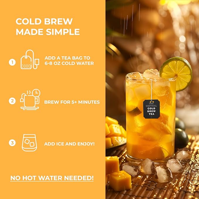 Life Plus Style Gourmet TEA CENTRAL Mango Green Tea Naturally Refreshing Cold Brew Tea Bags Organic