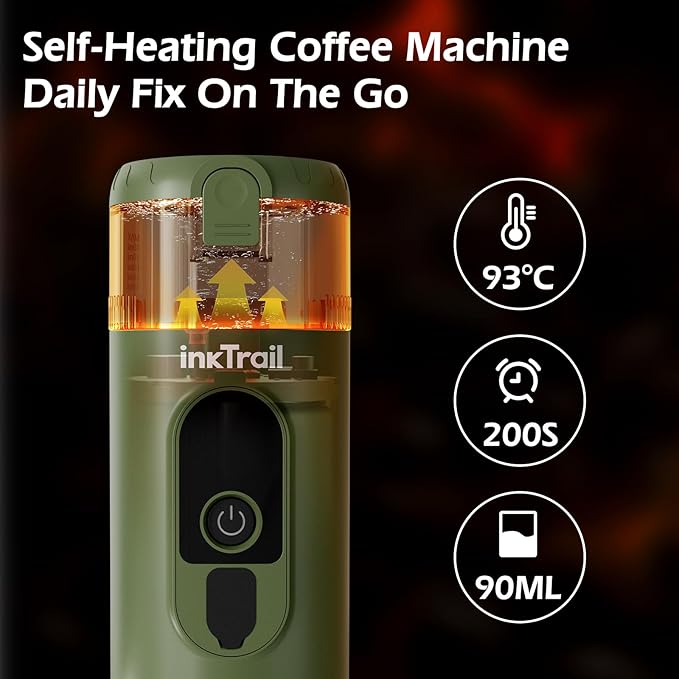 InkTrail Portable Electric Espresso Machine,Travel Coffee Maker for Camping, Self-Heating with