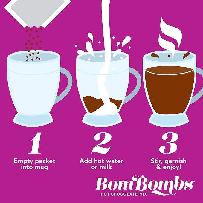 Bombombs Hot Chocolate Mix Gift Set in Mini Cup Packaging, Flavors Include Double Chocolate, French