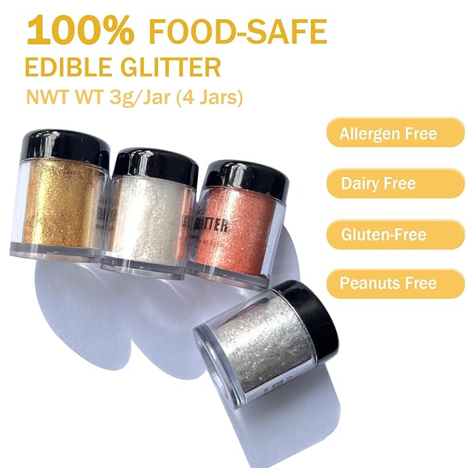 Edible Glitter for Drinks Cakes Christmas Set - Colaele 4 Colors Shimmering Luster Dust Disco