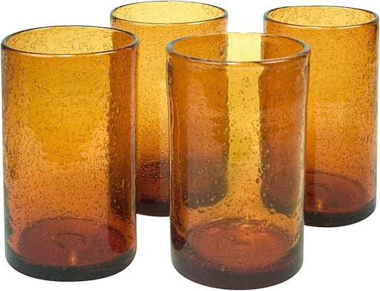 Artland 17oz Highball Tumbler, Set of 4 | Iris Seeded Design, Amber | Drinking Glass for Parties