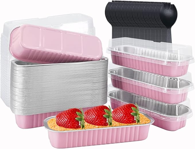 LNYZQUS Mini Loaf Pans With Lids 50 Pack, 6.8oz Rectangle Aluminum Foil Baking Pans Tins