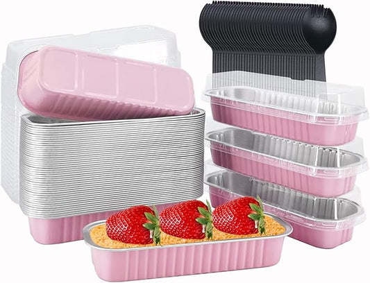 LNYZQUS Mini Loaf Pans With Lids 50 Pack, 6.8oz Rectangle Aluminum Foil Baking Pans Tins