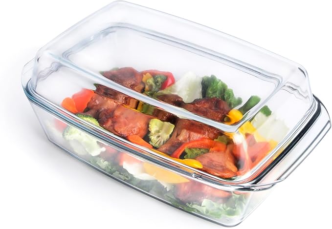 Rectangular Tempered Glass Casserole Dish with Glass Cover - Oven, Freezer and Dishwasher Safe - 3