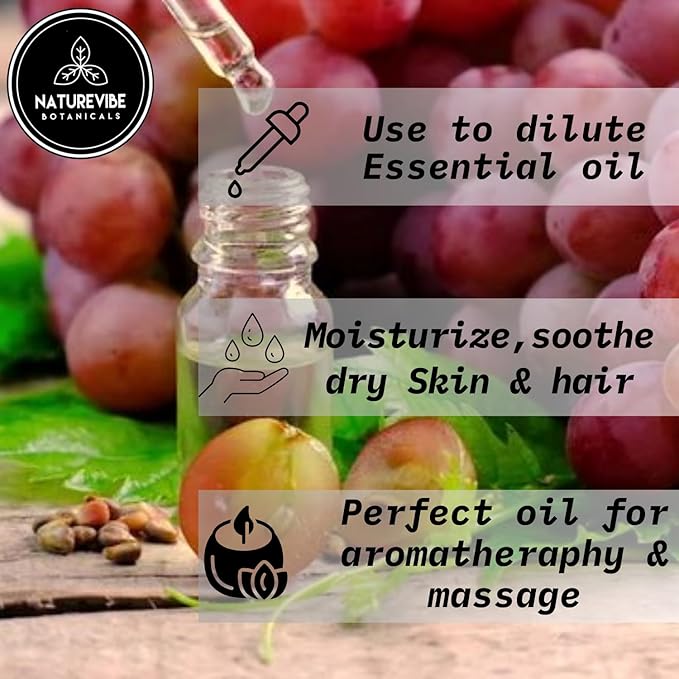 Naturevibe Botanicals Grapeseed Oil 32oz | 100% Pure Cold-Pressed & Lightweight Carrier Oil |