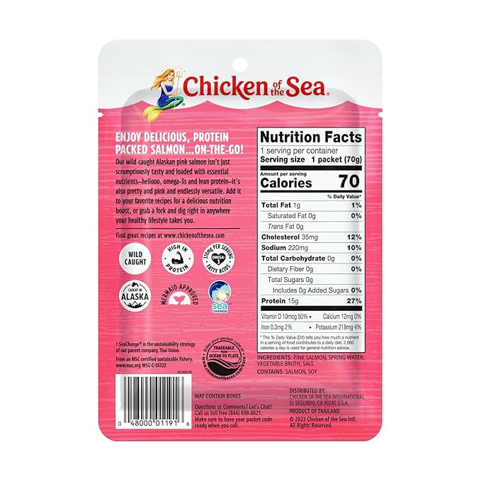 Chicken of the Sea Alaskan Pink Salmon in Spring Water, Wild Caught, Skinless & Boneless, 2.5 oz.