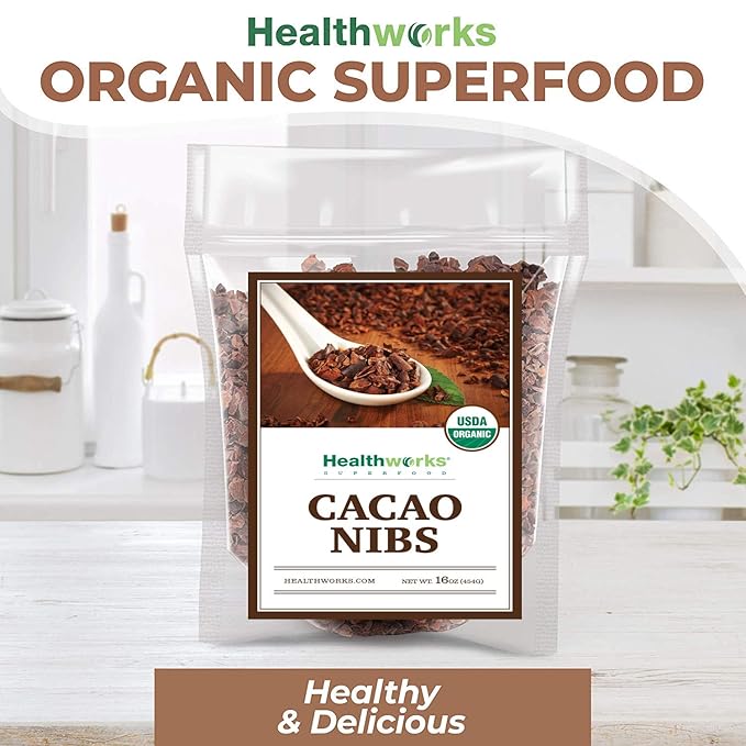 Healthworks Superfoods Cacao Nibs Organic - 16 Oz / 1 Lb - Criollo Bean - Raw Unsweetened Chocolate