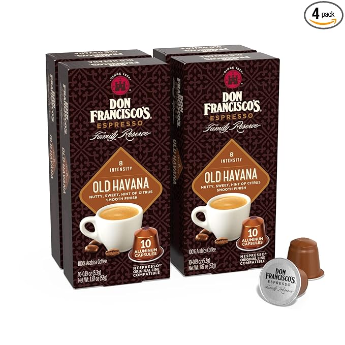 Don Francisco's Old Havana Espresso Pods: 40 Recyclable Aluminum Capsules, Intensity 8 Medium Dark
