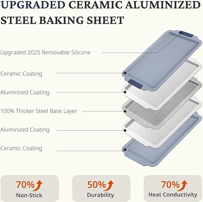 BRONYPRO Non Stick Ceramic Baking Sheet Pan Set of 3, Natural Non Toxic Cookie Sheets for Baking