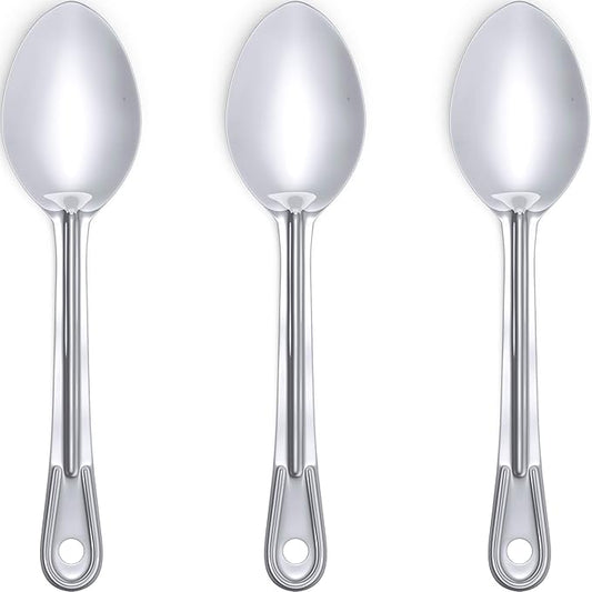 Super Strong, Ergonomic 11 in Serving Spoon 3 Pk. Big, Stainless Steel Spoons for Cooking, Baking