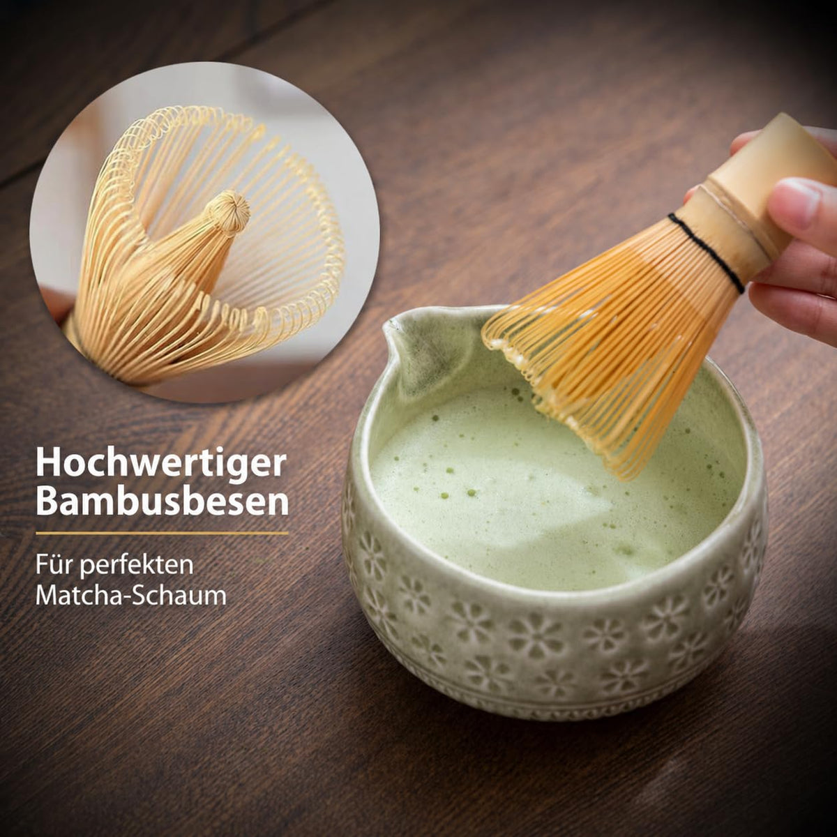 Buucup Matcha Whisk Set, Ceramic Matcha Kit Set with Bowl & Tools, Green