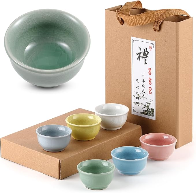 Skyley 6 Pieces Korean Soju Shot Glasses Sets Porcelain Cups Korean Ceramic Cups Tea Accessories