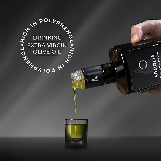 ARMOLIA Pure Olive Oil Extra Virgin Cold Pressed Glass Bottle, EVOO 2025 Gold Award Winner Drinking