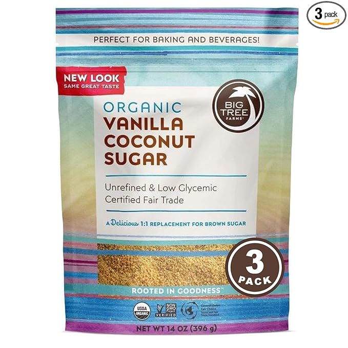 Big Tree Farms Organic Vanilla Coconut Sugar - Coconut Palm Sugar, Unrefined, Fine Crystals, Cane