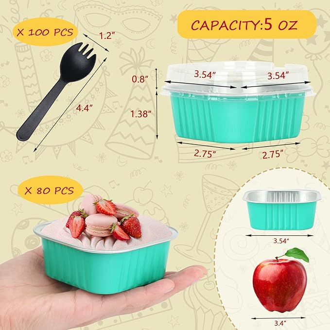 5oz/80pack Mini Cake Pans with Lids,LNYZQUS Aluminum Foil Cupcake Baking Cups Muffin Tin,Disposable