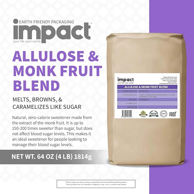 Impact Powdered Sweetener - Allulose & Monk Fruit Blend - Zero Calorie and Carb, Keto-Friendly