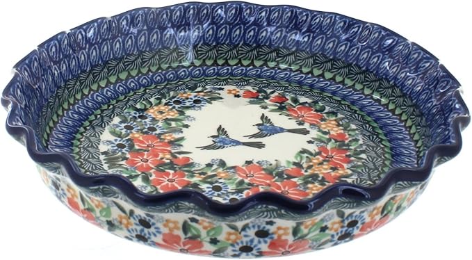 Blue Rose Polish Pottery - Blue Maria Pie Plate - 10" Diameter - Ceramic Baking Dish, For Pies