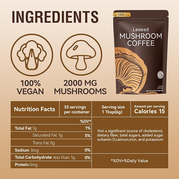 Organic with 6 Adaptogenic Mushrooms and MCT Oil Mushroom Coffee for Better Energy Focus Digestion