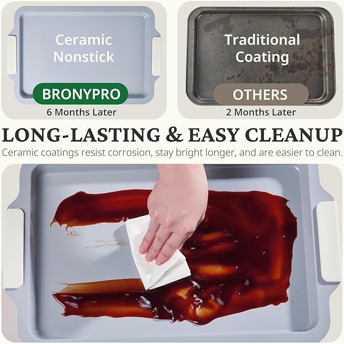 BRONYPRO Non Stick Ceramic Baking Sheet Pan Set of 3, Natural Non Toxic Cookie Sheets for Baking