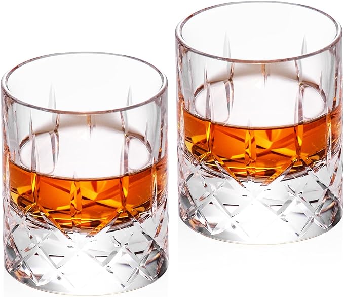 KAMMAK Crystal Whiskey Glasses Set of 2, Handcrafted 2.03oz Old Fashioned Glasses Stemless, Luxury