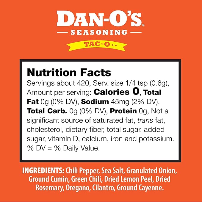 Dan-O's Tac-O Seasoning, 8.9 oz Bottle, All Purpose Taco Seasoning for Tacos, Quesadillas, Ground