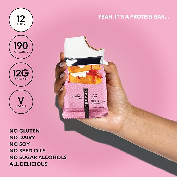TRUBAR Vegan Protein Bar, Strawberry Shorty Got Cake, Gluten Free, Plant Based Protein, Dairy Free