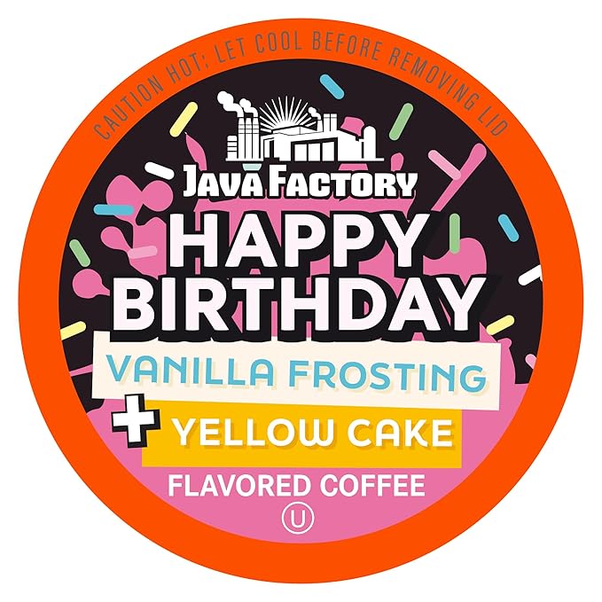 Java Factory Flavored Coffee Pods, Happy Birthday Cake Icing, Compatible with K Cup Brewers, 40