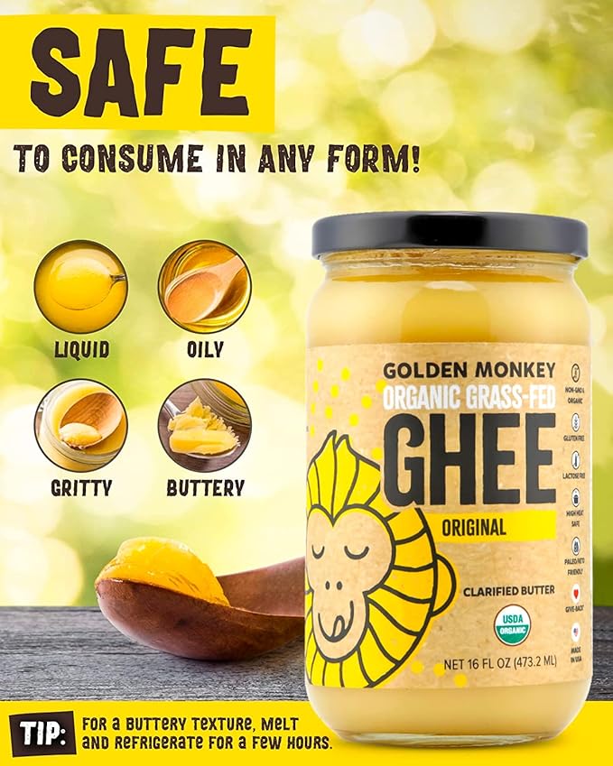 GOLDEN MONKEY Organic Ghee Butter ??Grass Fed Clarified Butter for Cooking, Baking, Keto & Gut