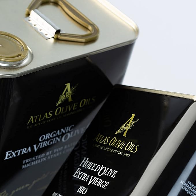 A ATLAS OLIVE OILS Bulk Organic Cold Pressed Moroccan Extra Virgin Olive Oil, Polyphenol Rich