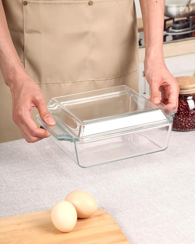 NUTRIUPS 8x8 Baking Dish Square Casserole Baking Dishes with Glass Cover Glass Casserole Dish with