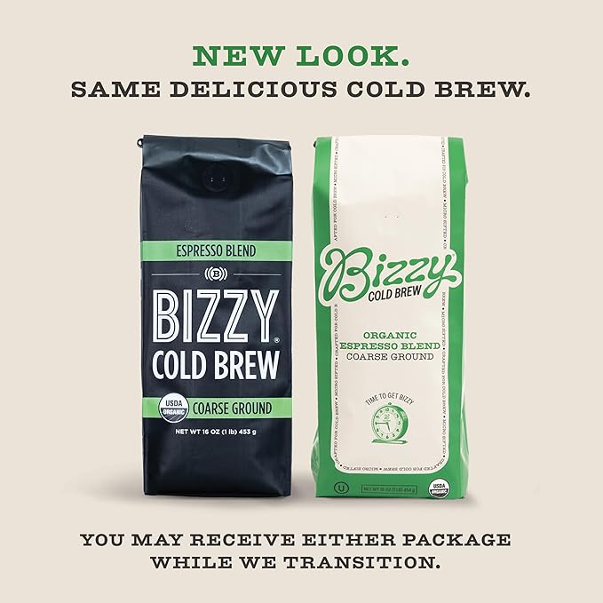 Bizzy Organic Cold Brew Coffee | Espresso Blend | Coarse Ground Coffee | Medium-Dark Roast | Micro