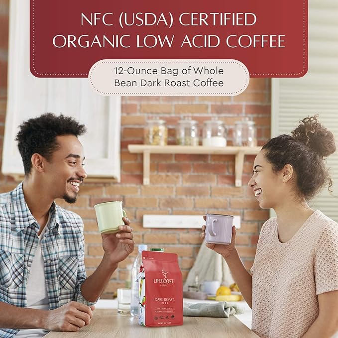 Lifeboost Dark Organic Coffee Beans - Single Origin Non-GMO Dark Roast Low Acid Coffee Beans