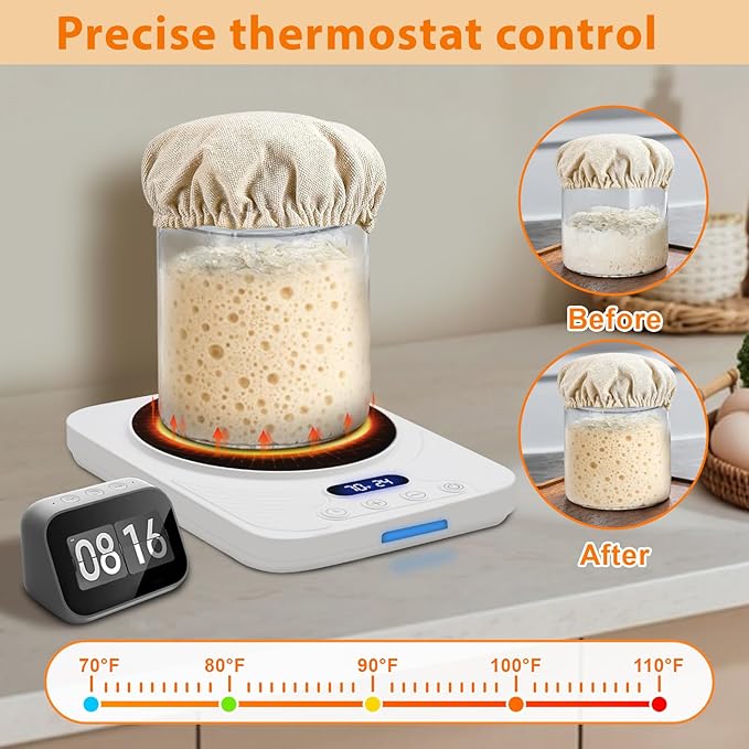 Sourdough Starter Warmer – Precise Thermostat (70-110°F), Intelligent Memory & 24H Timer Function